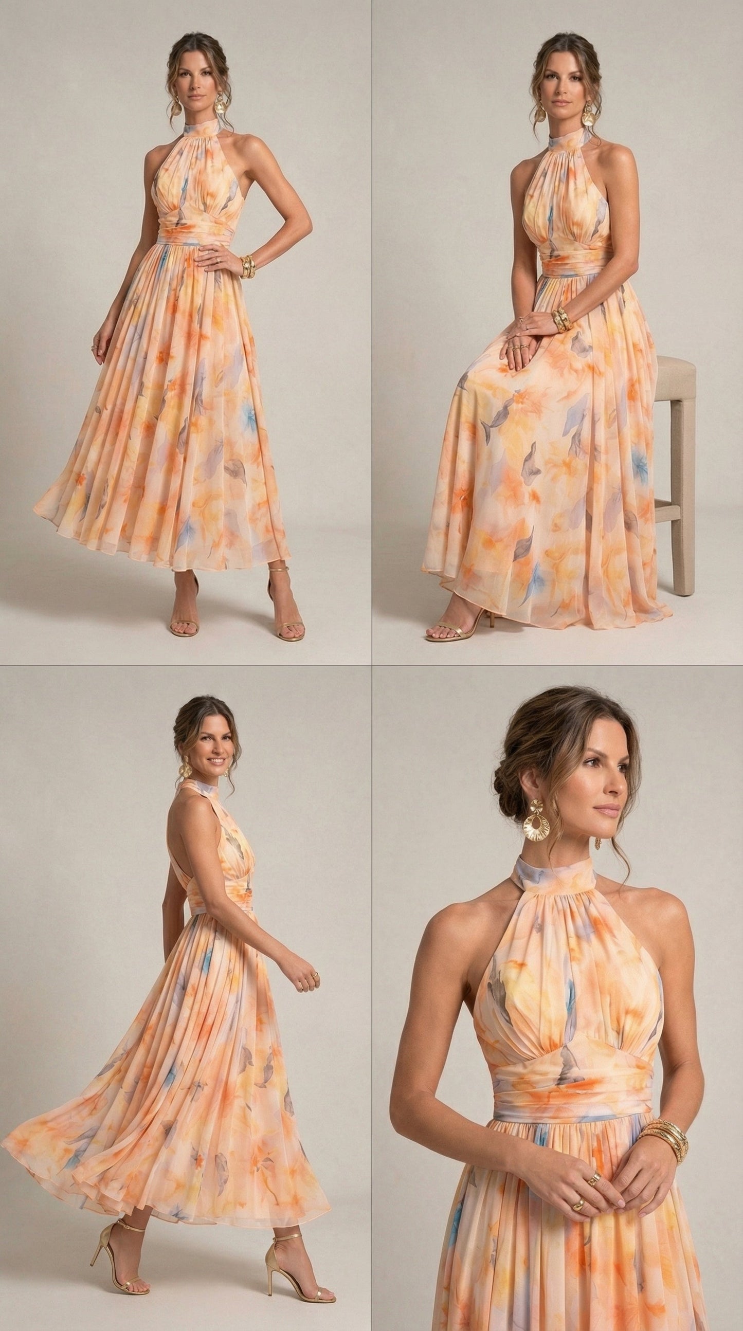 Clémence – Robe longue à col halter et imprimé aquarelle, image 3
