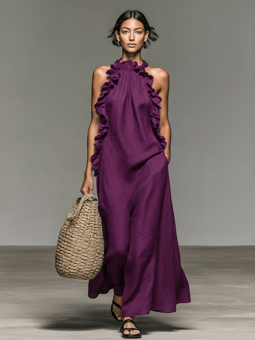 Aliette – Robe longue fluide à volants et poches, image 7