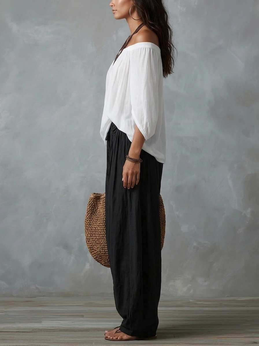 Mara – Ensemble blouse épaules dénudées et pantalon palazzo, image 5