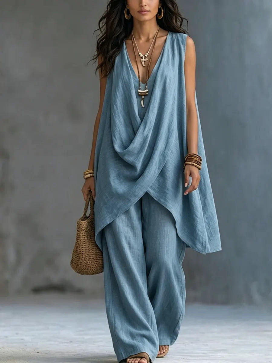 Ensemble Esther – drapé et pantalon large, image 3