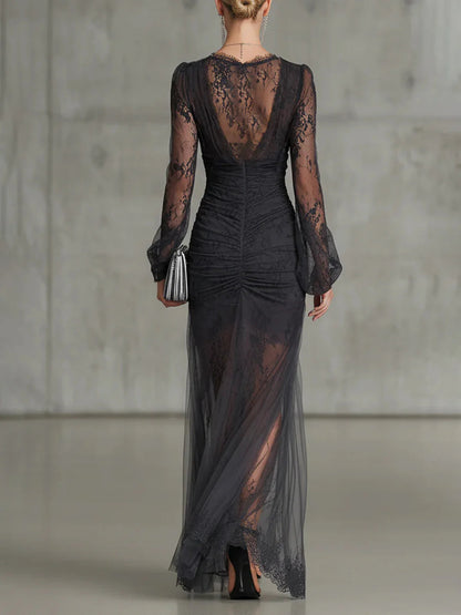 Valentine – Robe longue en dentelle froncée, image 3