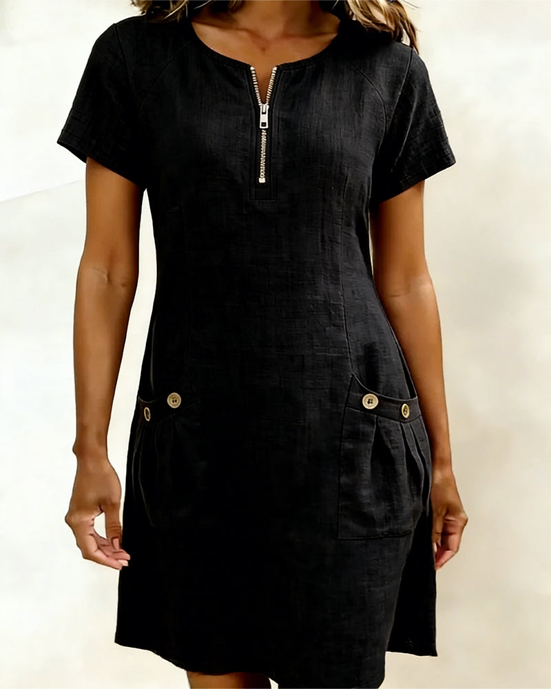 Pauline – Robe légère en coton et lin, coloris Noir