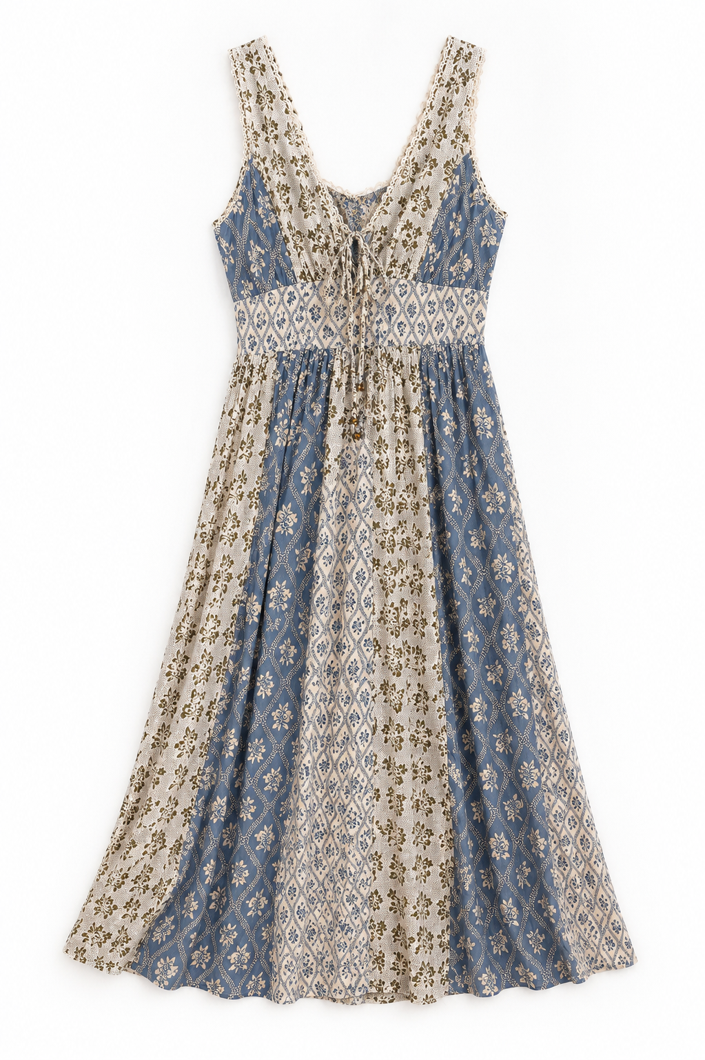 Maëlys – Robe longue bohème azur et olive, image 2
