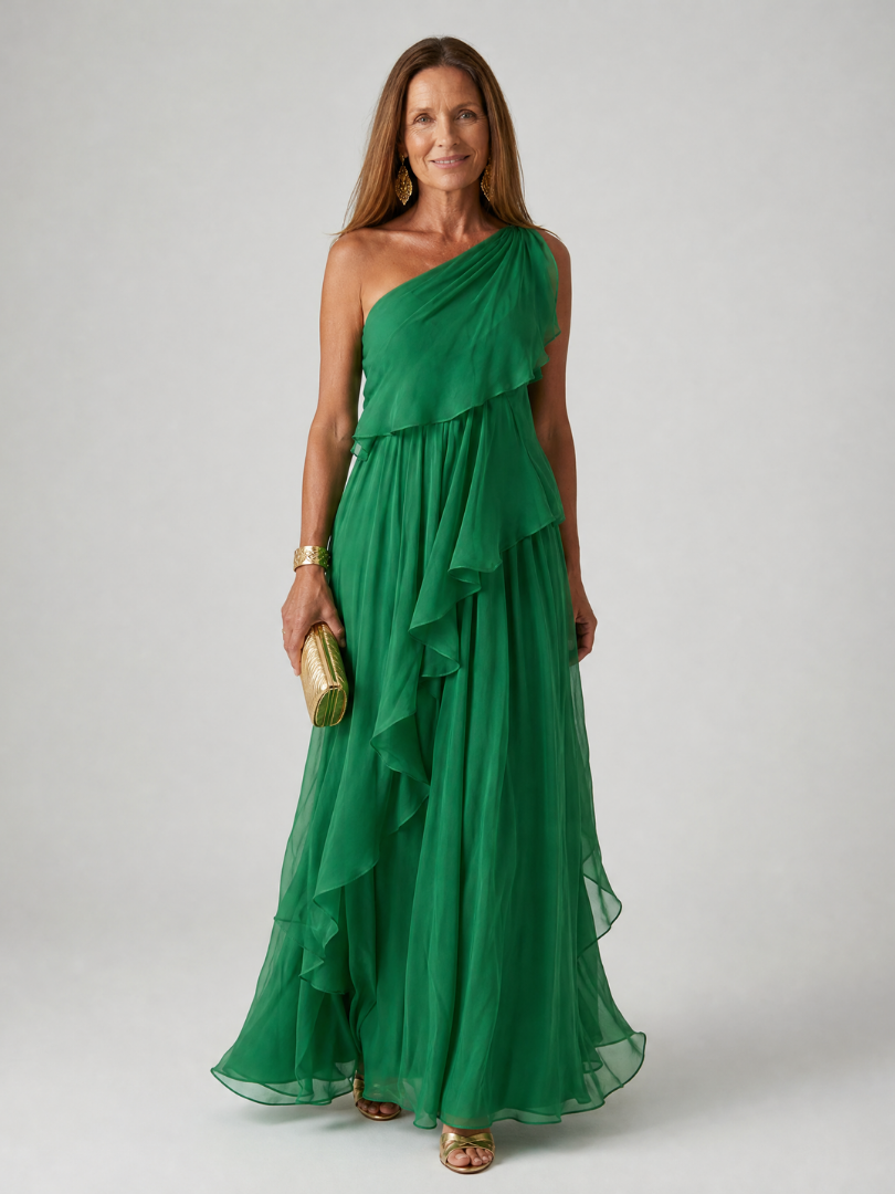 Césarine – Robe longue asymétrique à volants, image 1