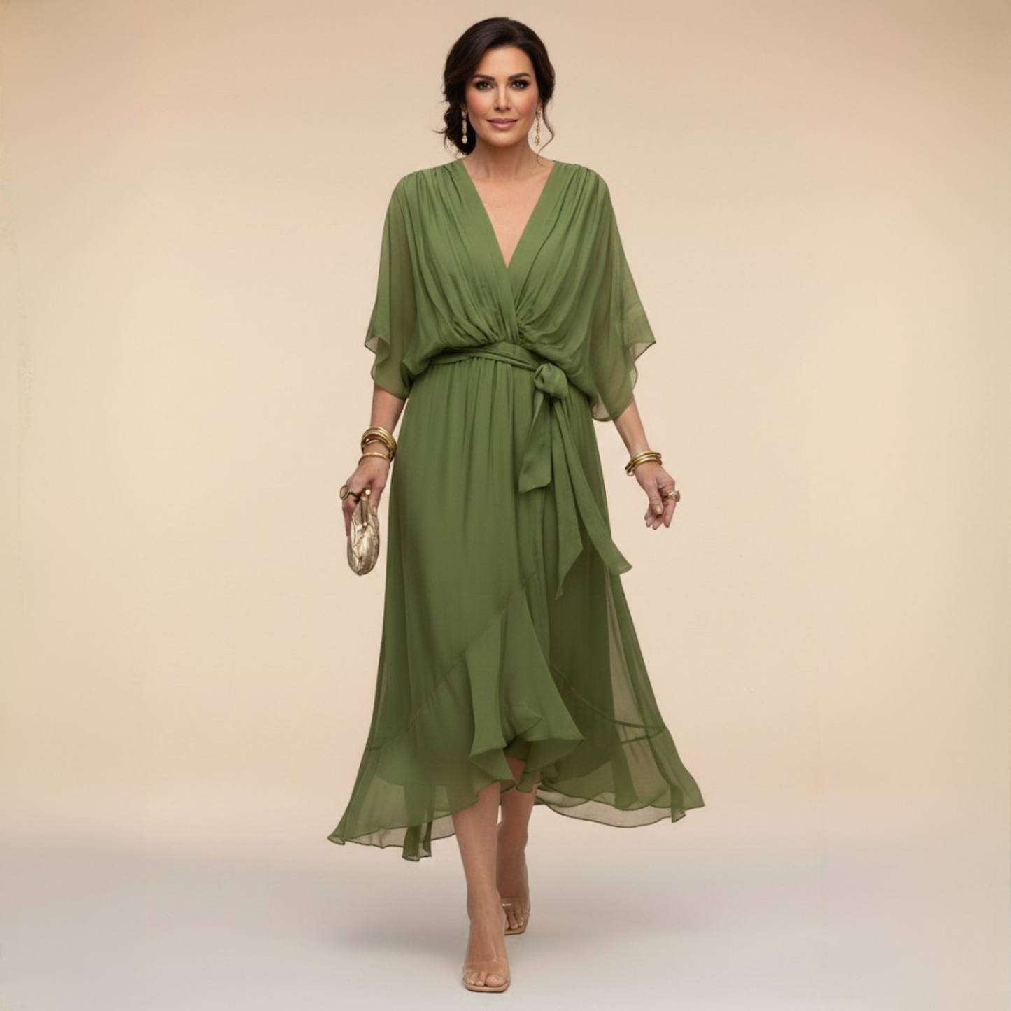 Marcelline – Robe fluide à col V et jupe étagée, image 3