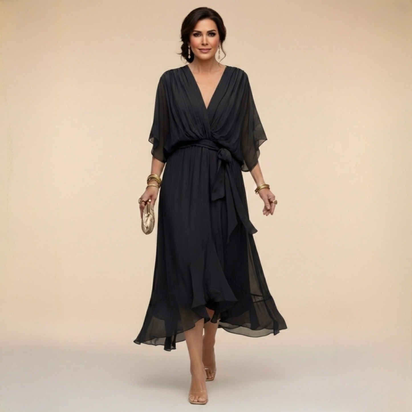 Marcelline – Robe fluide à col V et jupe étagée, image 4