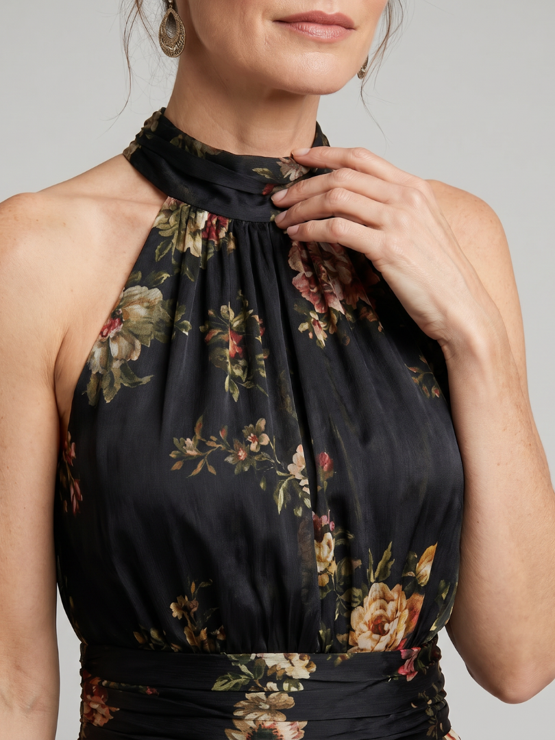 Isaure – Robe midi fleurie à col halter, image 3