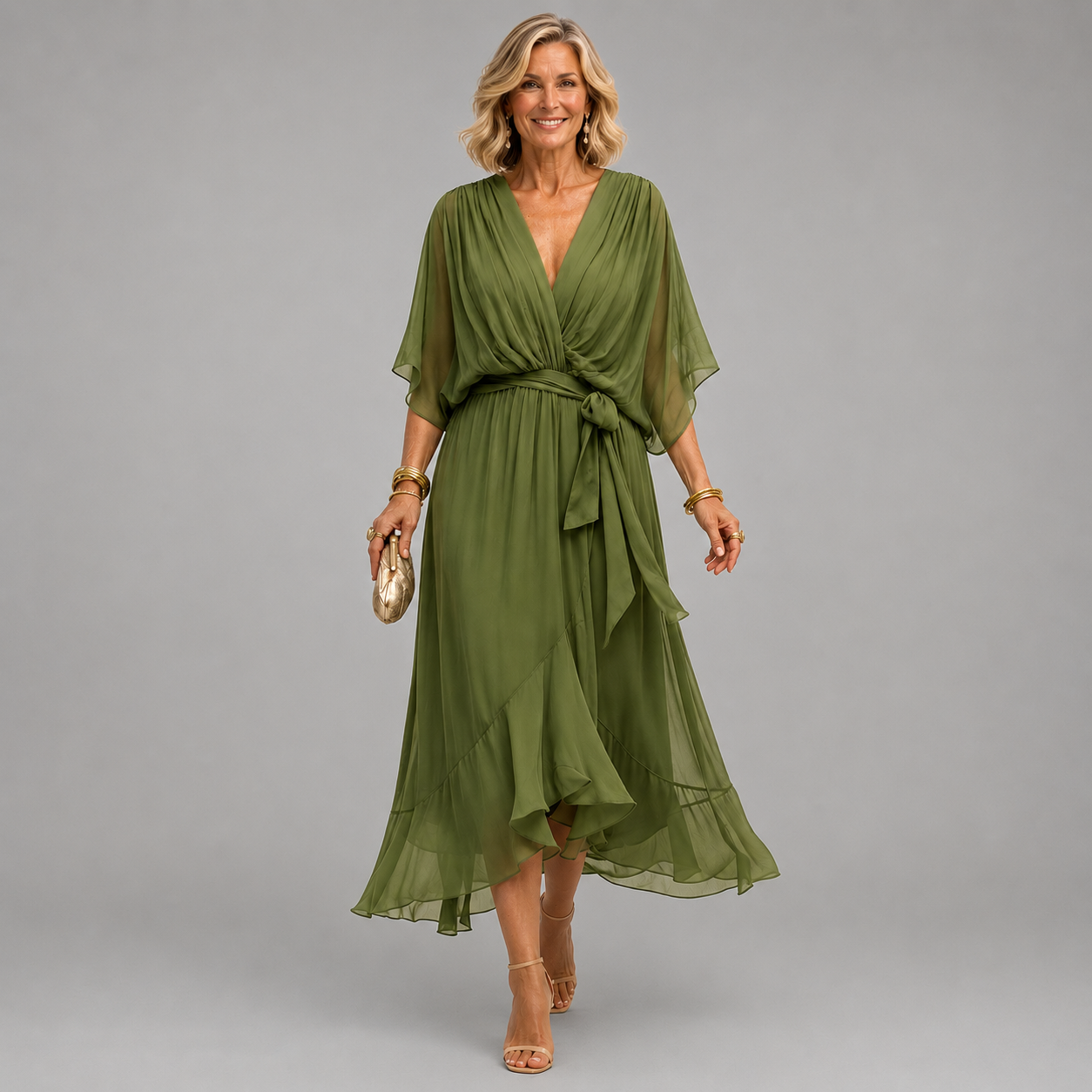 Marcelline – Robe fluide à col V et jupe étagée, image 1