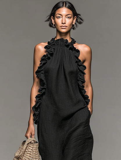 Aliette – Robe longue fluide à volants et poches, image 3