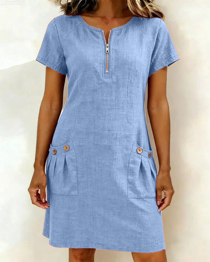 Pauline – Robe légère en coton et lin, coloris Bleu
