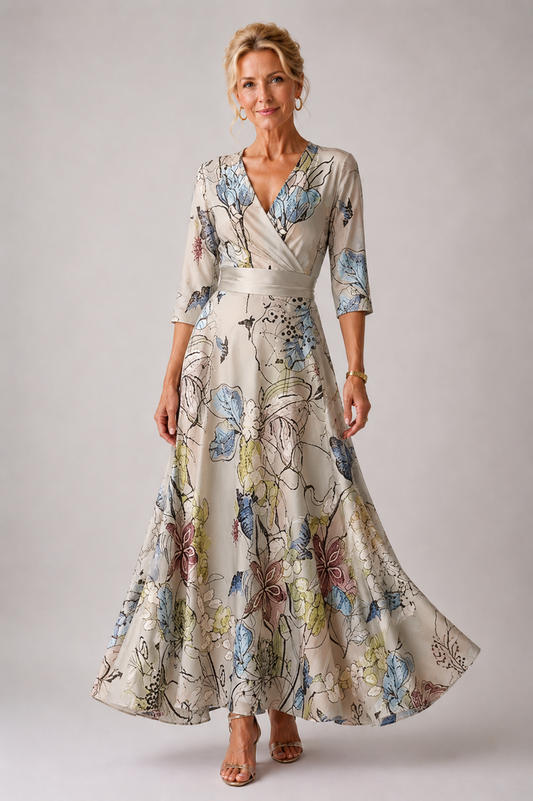 Félicie – Robe fleurie ceinturée à manches trois-quarts, image 1