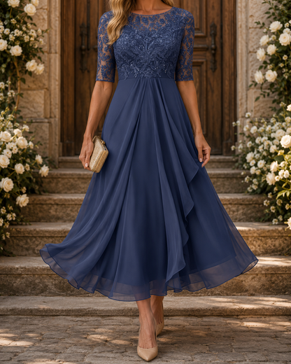 Bérangère – Robe midi en dentelle à jupe étagée, image 5