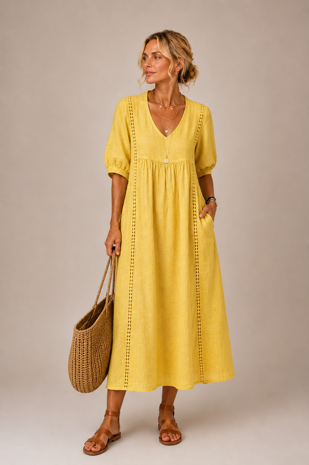 Soline – Robe midi en jaune