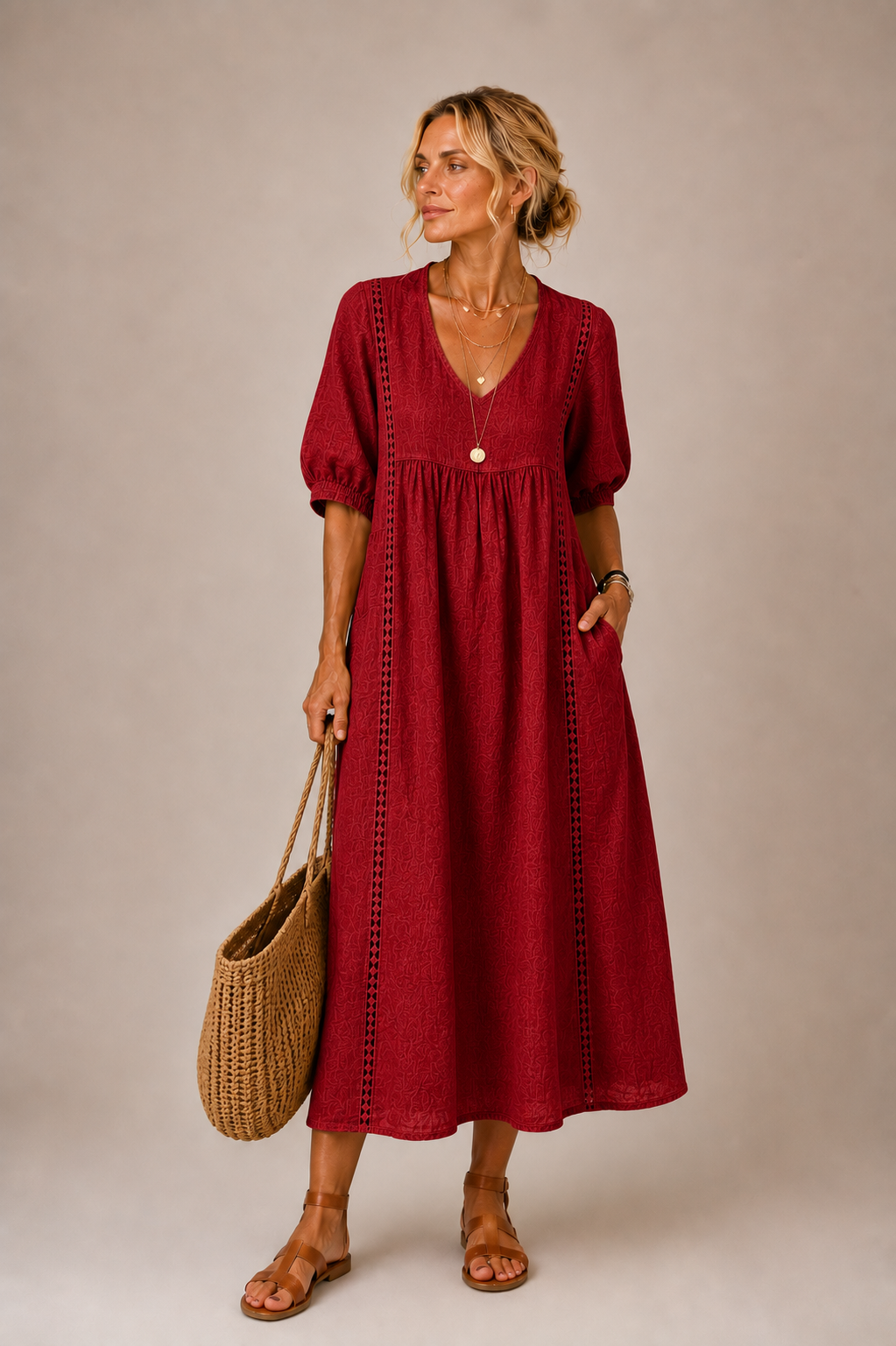 Soline – Robe midi en rouge