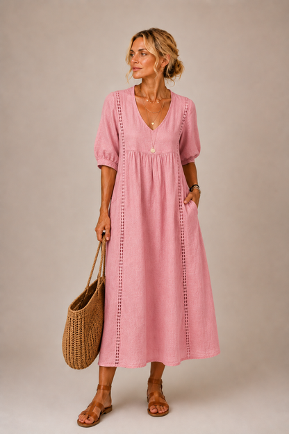 Soline – Robe midi en rose