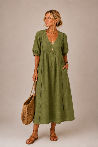 Soline – Robe midi en kaki