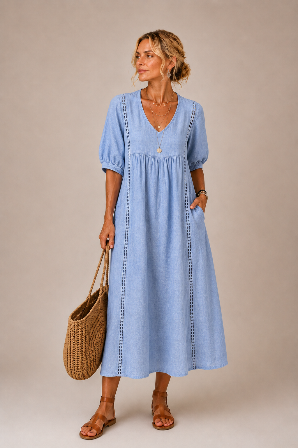 Soline – Robe midi en bleu ciel