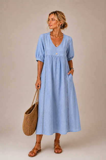 Soline – Robe midi en bleu ciel