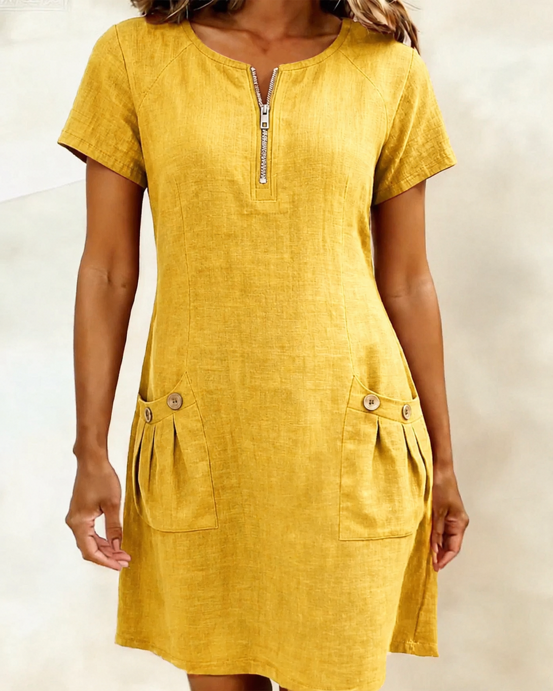 Pauline – Robe légère en coton et lin, coloris Jaune