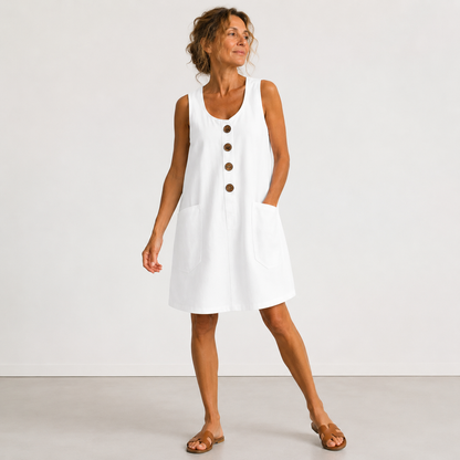 Manon – Robe fluide en coton et lin – Blanc