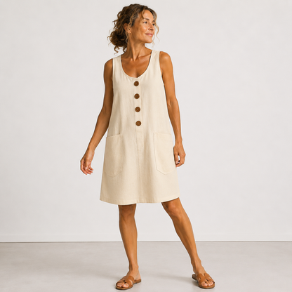 Manon – Robe fluide en coton et lin – Beige
