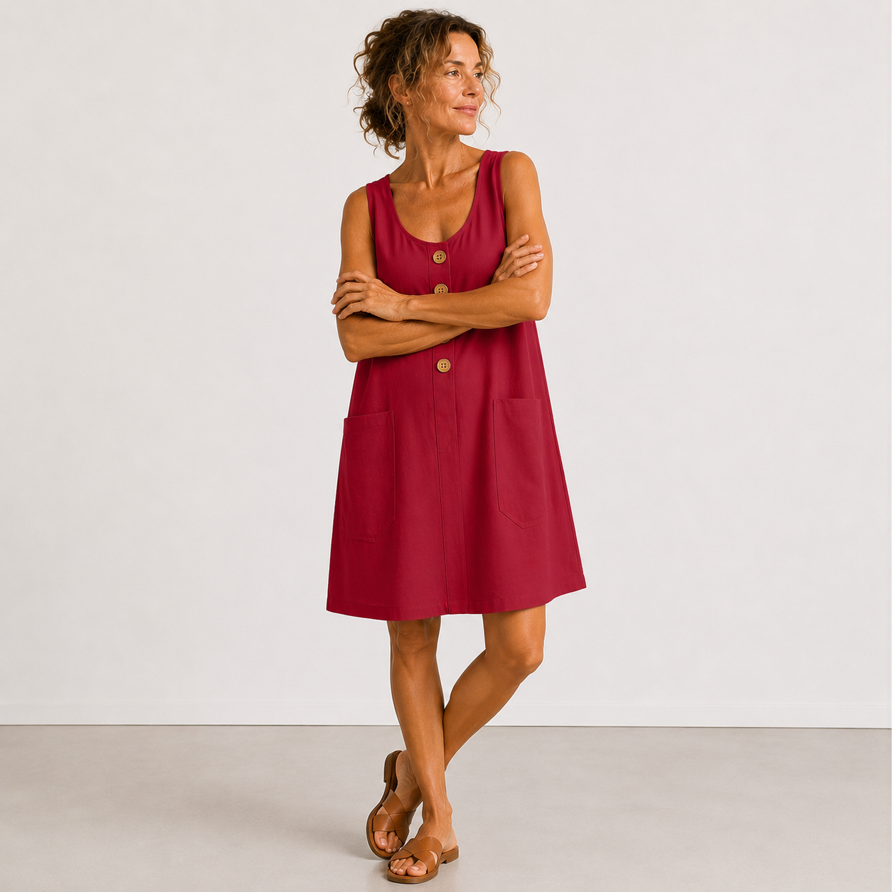 Manon – Robe fluide en coton et lin – Rouge