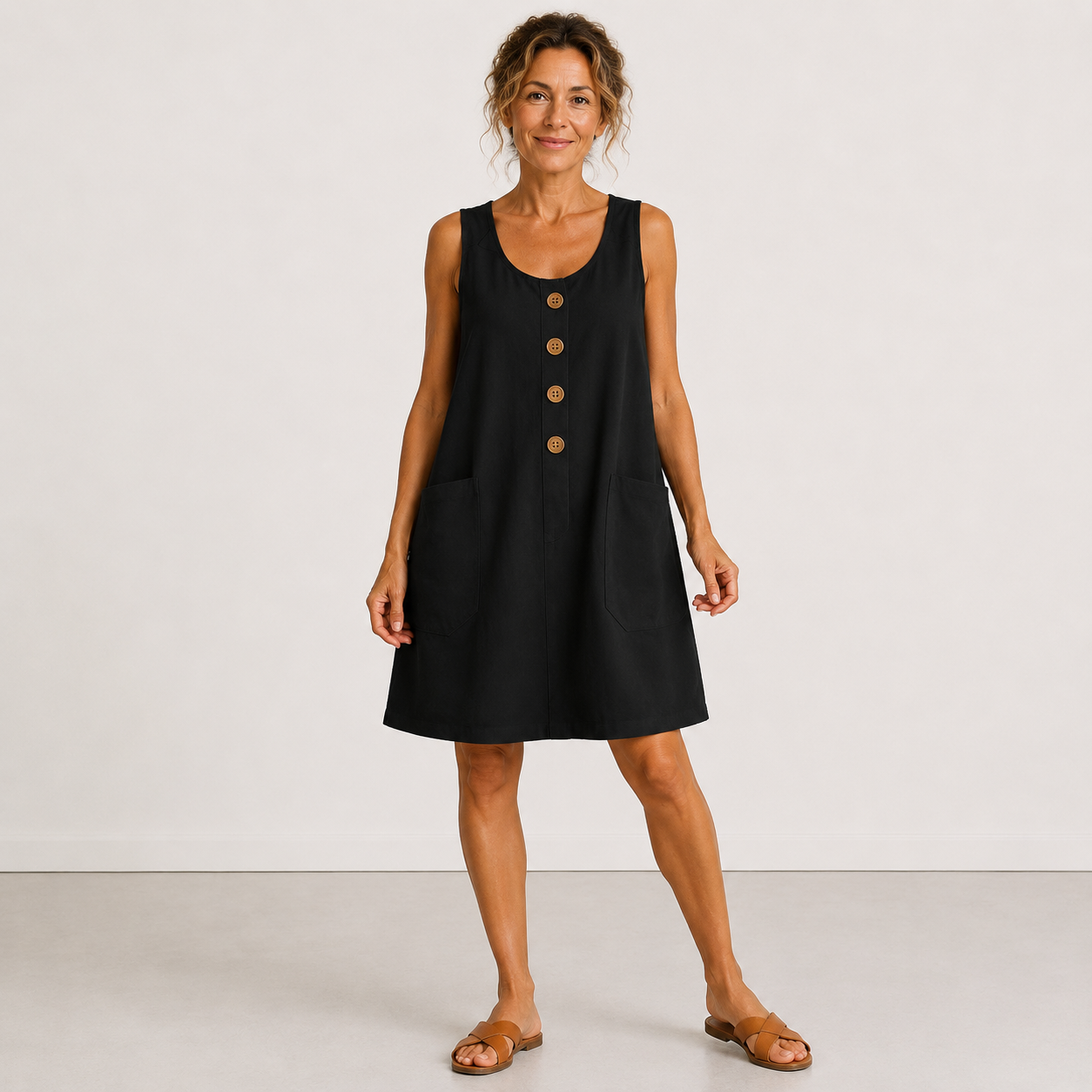 Manon – Robe fluide en coton et lin – Noir