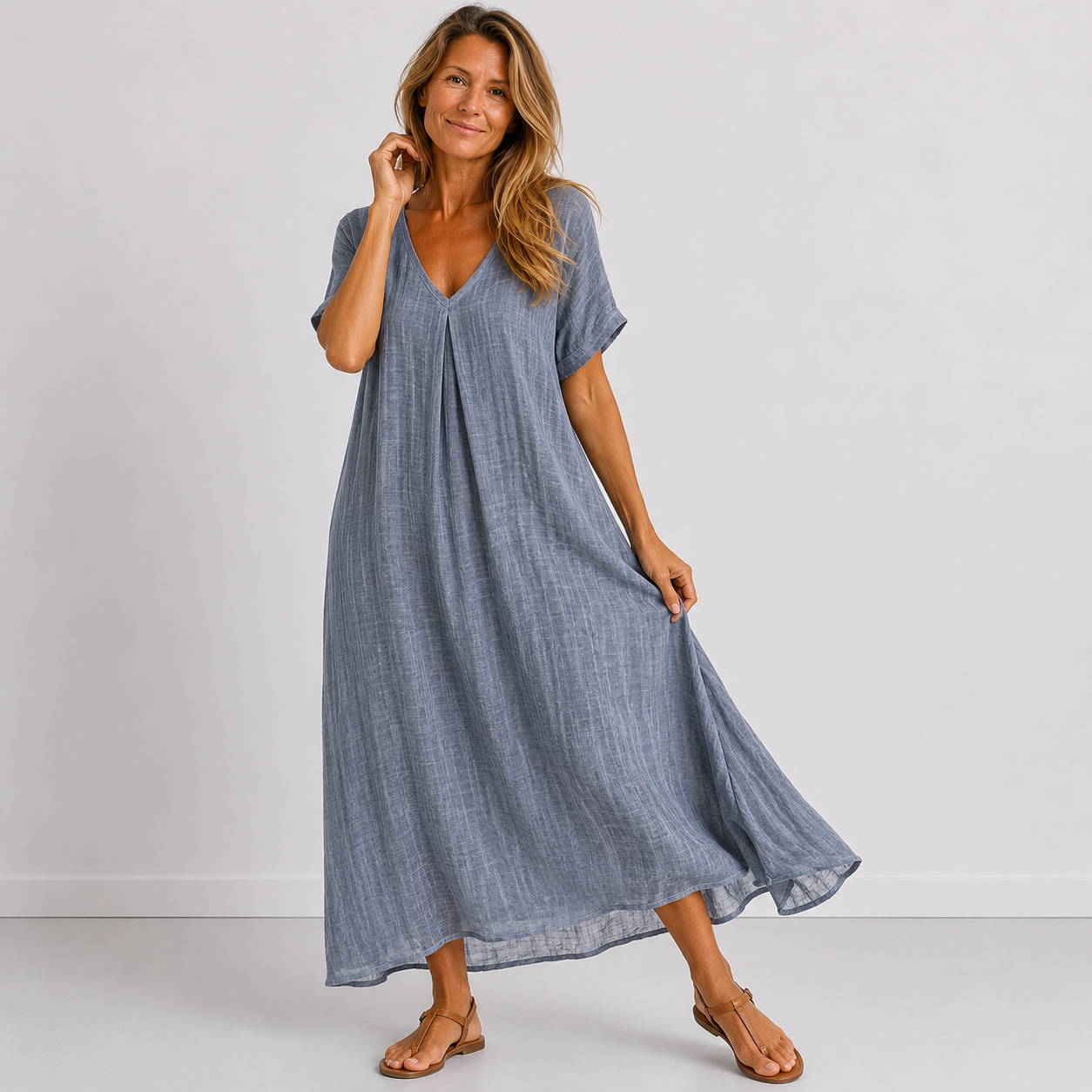 Violette – Robe longue fluide en lin, image 3