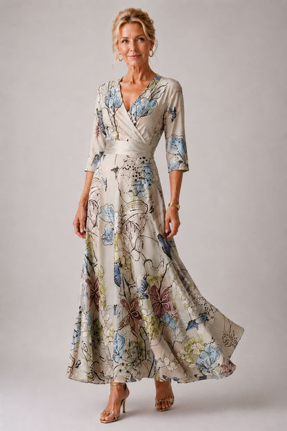 Félicie – Robe fleurie ceinturée à manches trois-quarts, image 2