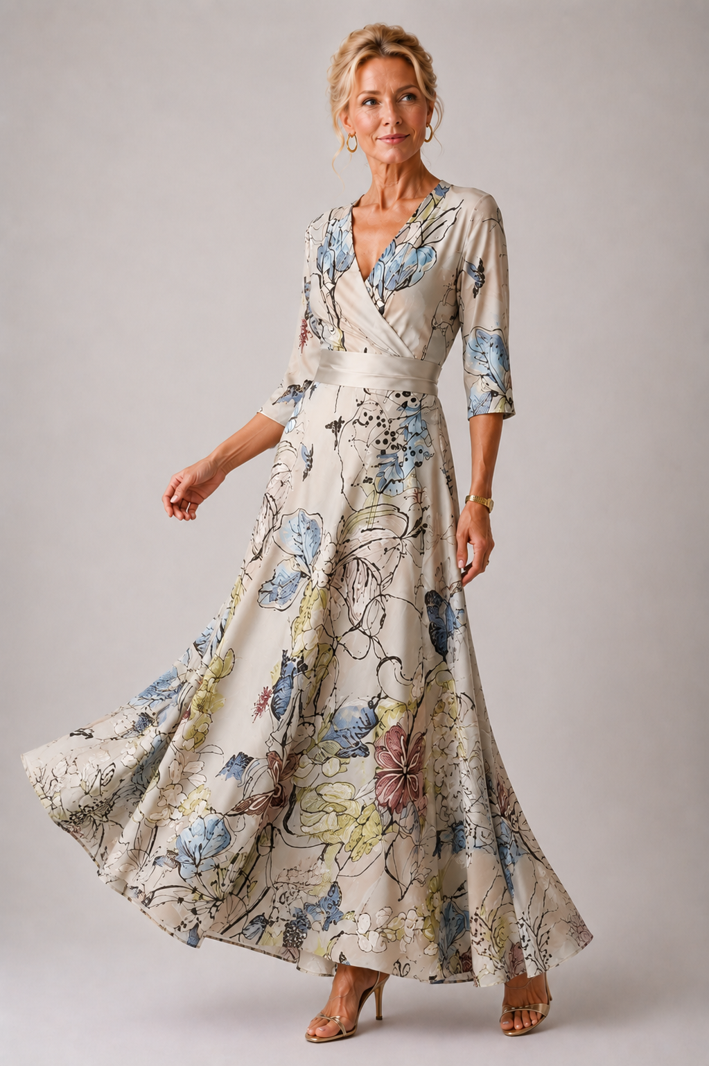 Félicie – Robe fleurie ceinturée à manches trois-quarts, image 3
