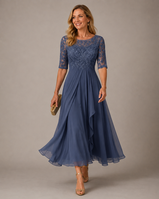 Bérangère – Robe midi en dentelle à jupe étagée, image 1