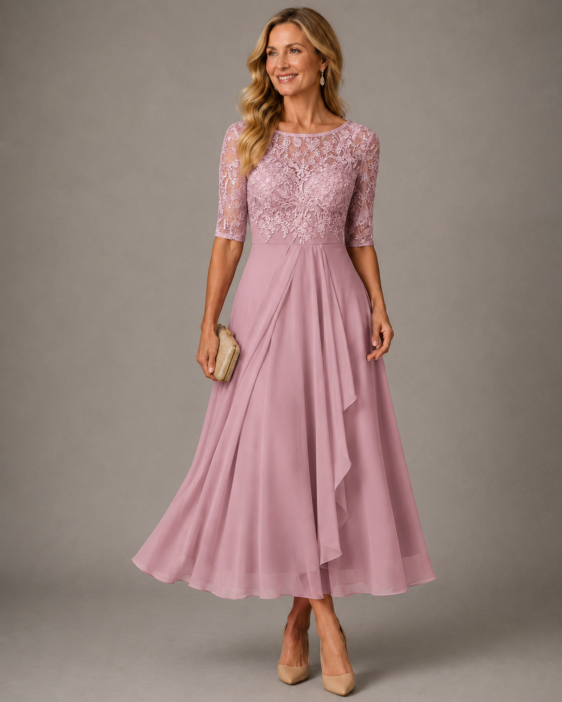 Bérangère – Robe midi en dentelle à jupe étagée, image 2