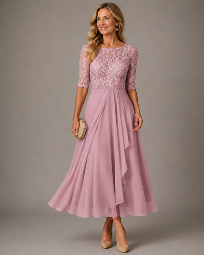 Bérangère – Robe midi en dentelle à jupe étagée, image 2