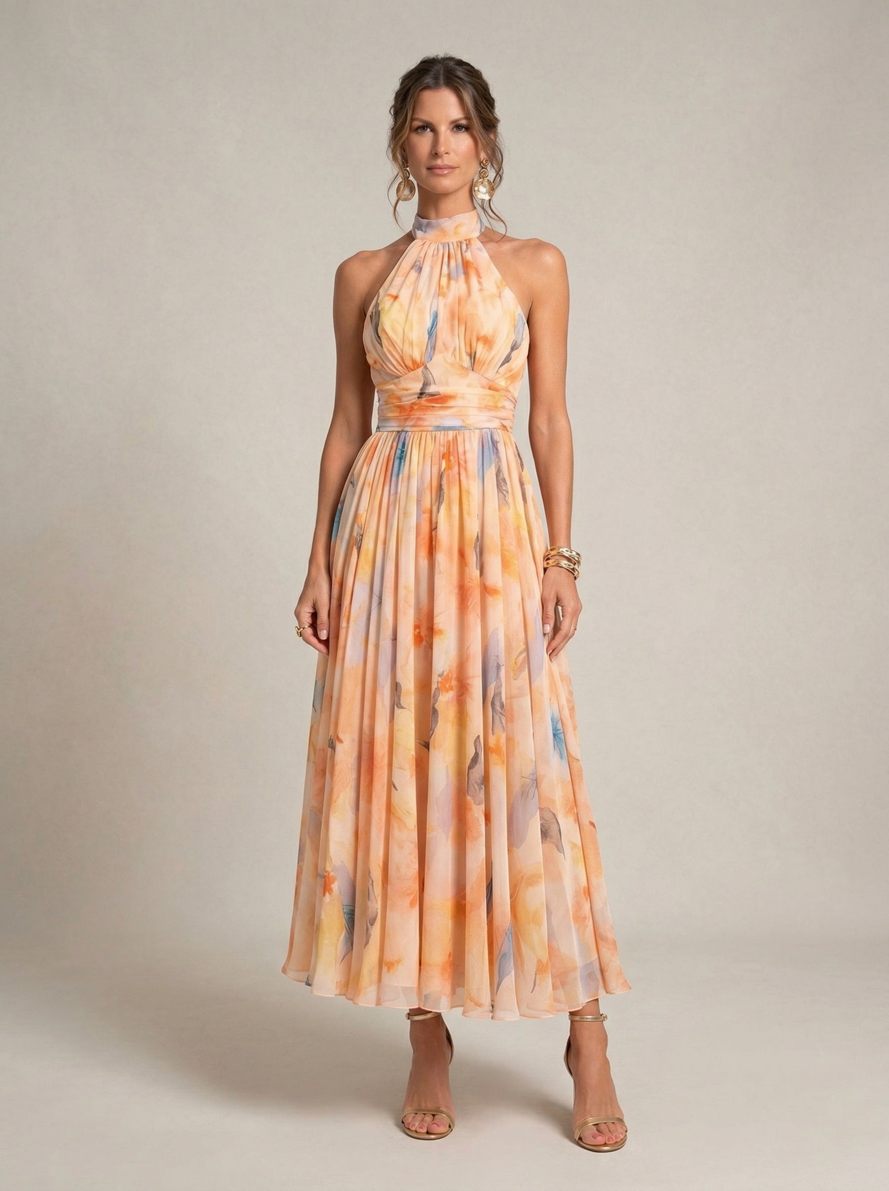 Clémence – Robe longue à col halter et imprimé aquarelle, image 2