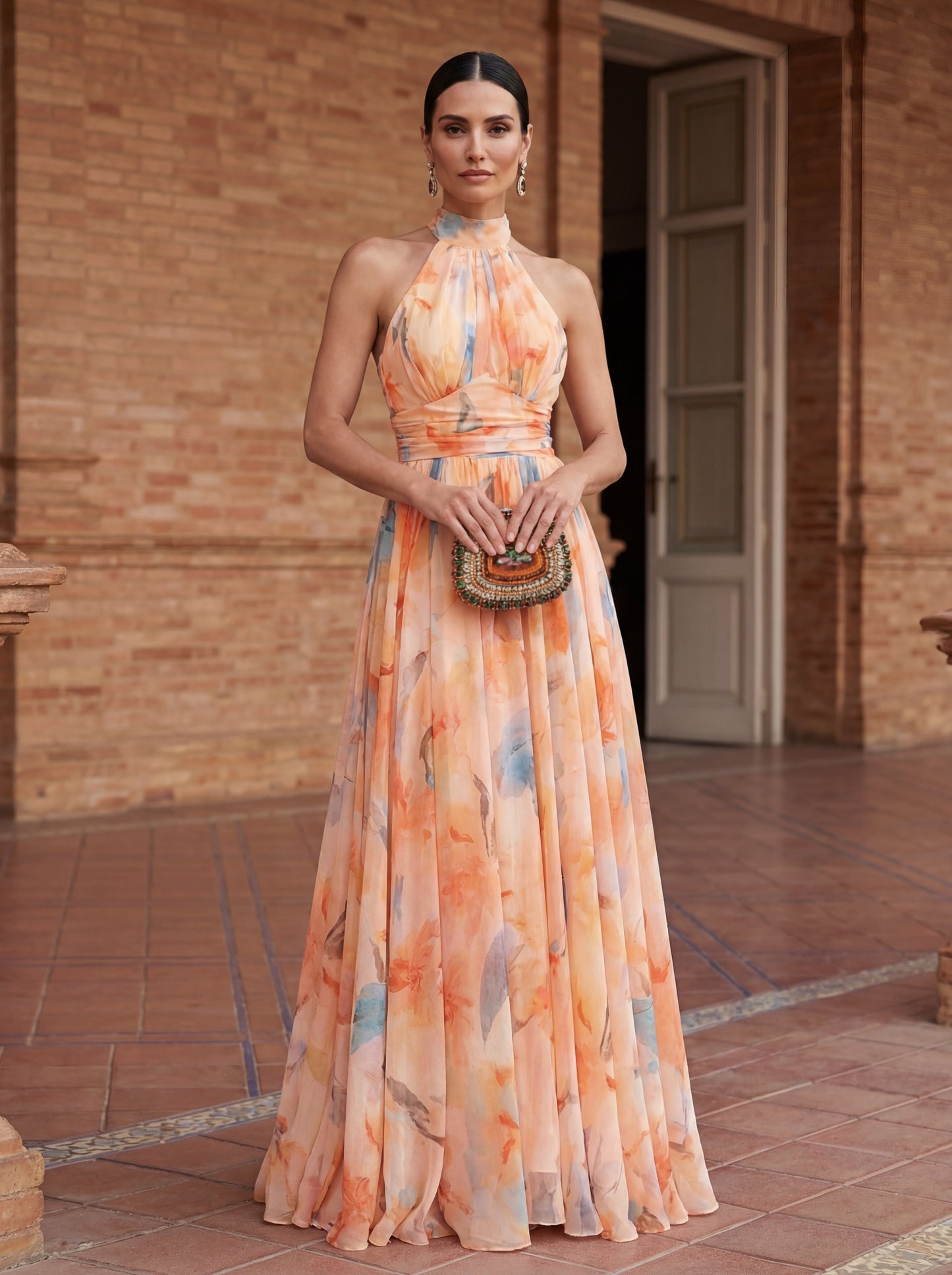Clémence – Robe longue à col halter et imprimé aquarelle, image 4