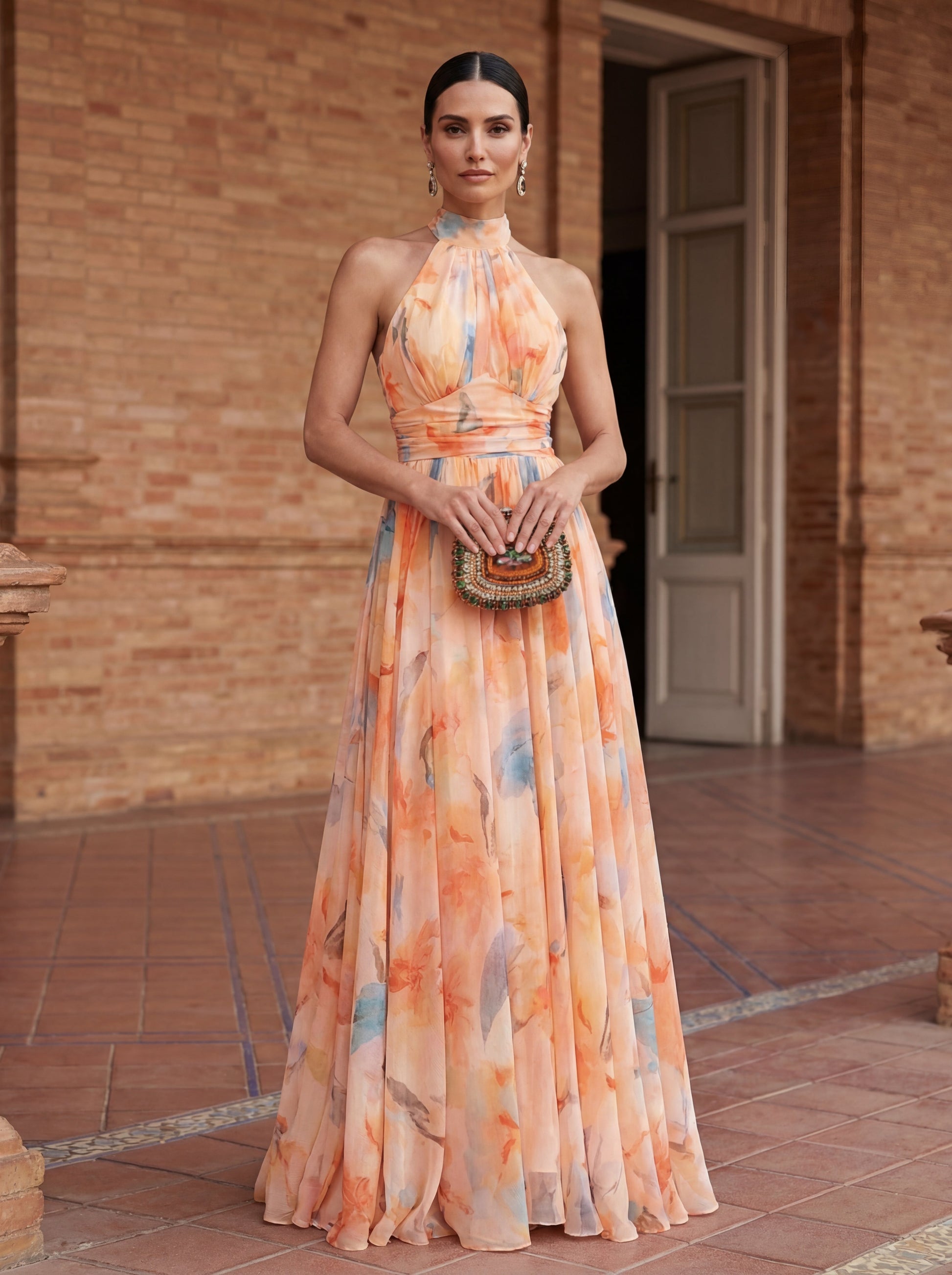Clémence – Robe longue à col halter et imprimé aquarelle, image 4