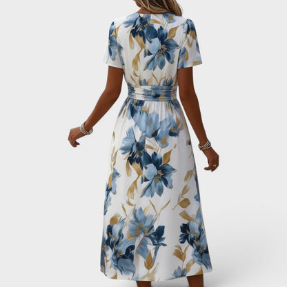 Guillemette – Robe midi fleurie aux reflets dorés, image 4