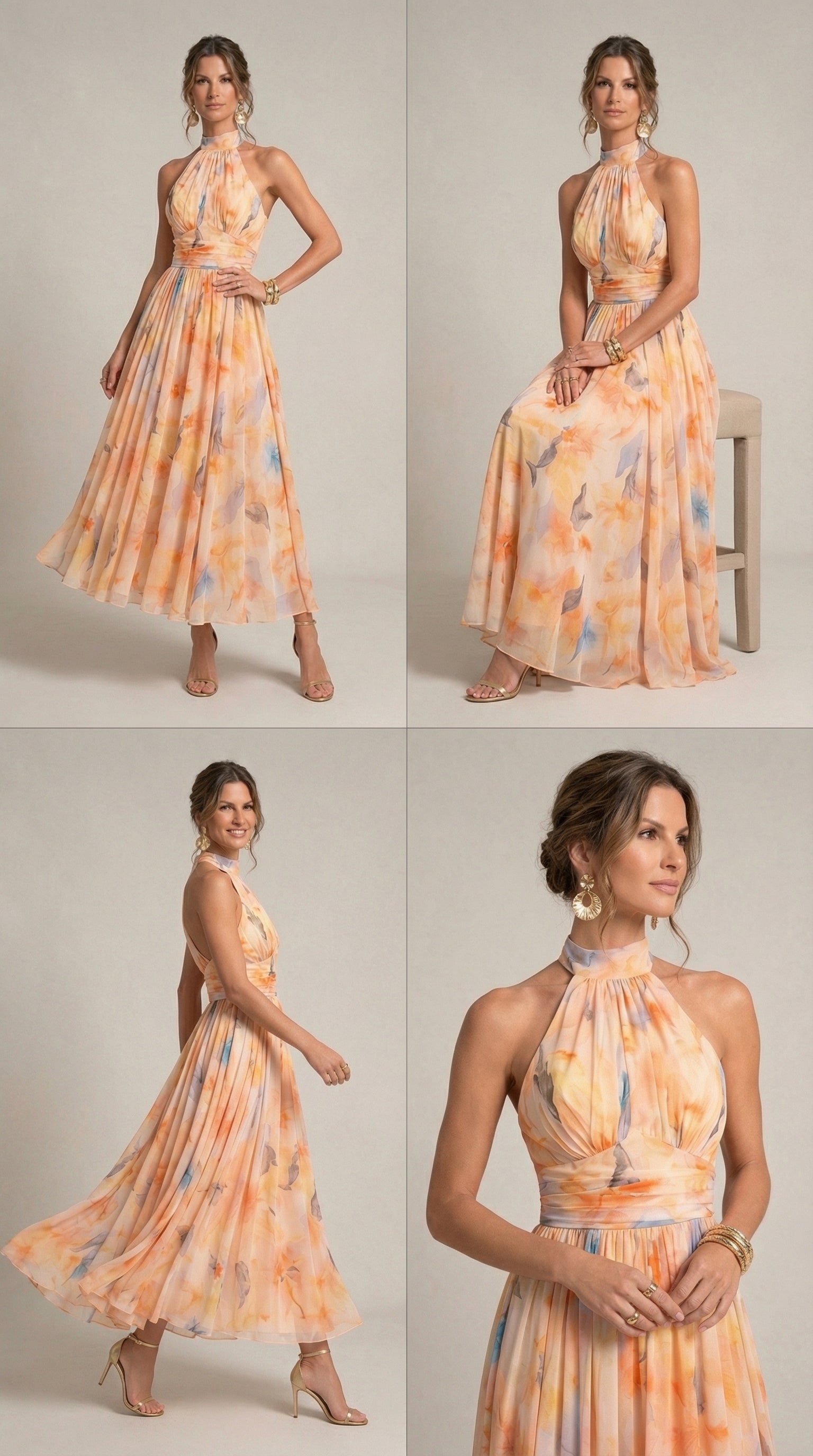 Clémence – Robe longue à col halter et imprimé aquarelle, image 3