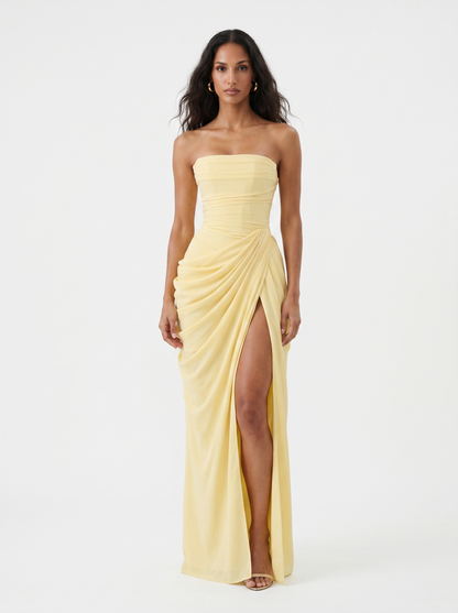 Clélia – Robe longue asymétrique à dos lacé, image 1