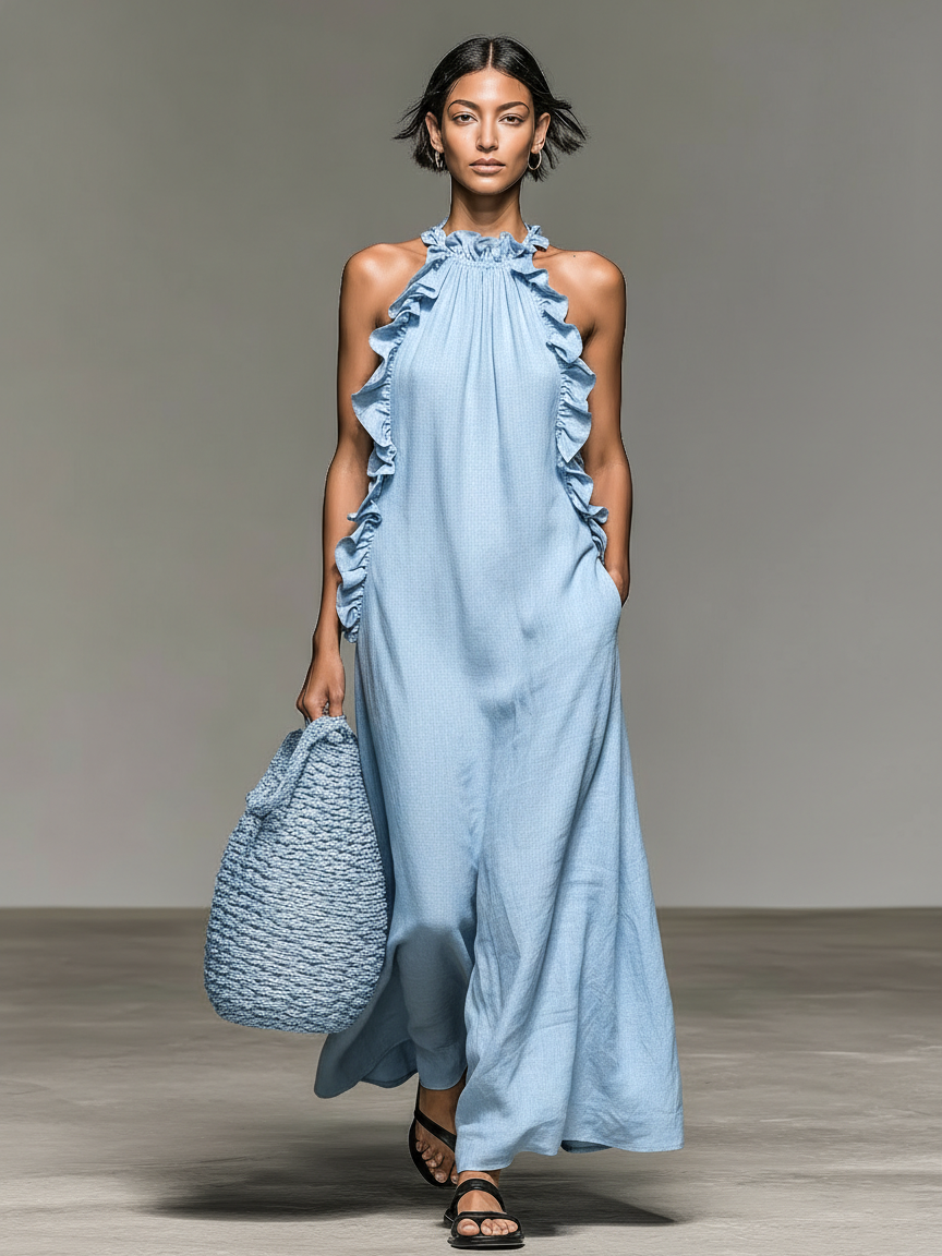 Aliette – Robe longue fluide à volants et poches, image 6