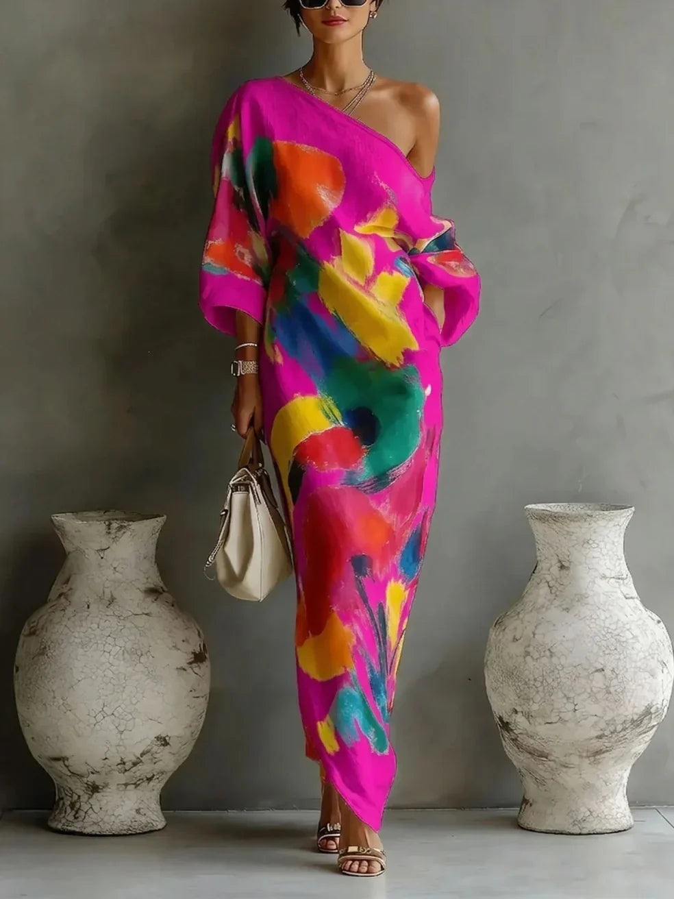 Léocadie – Robe longue asymétrique à imprimé abstrait, image 6