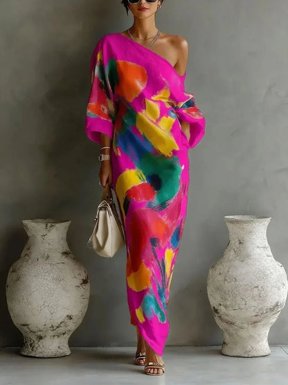 Léocadie – Robe longue asymétrique à imprimé abstrait, image 6