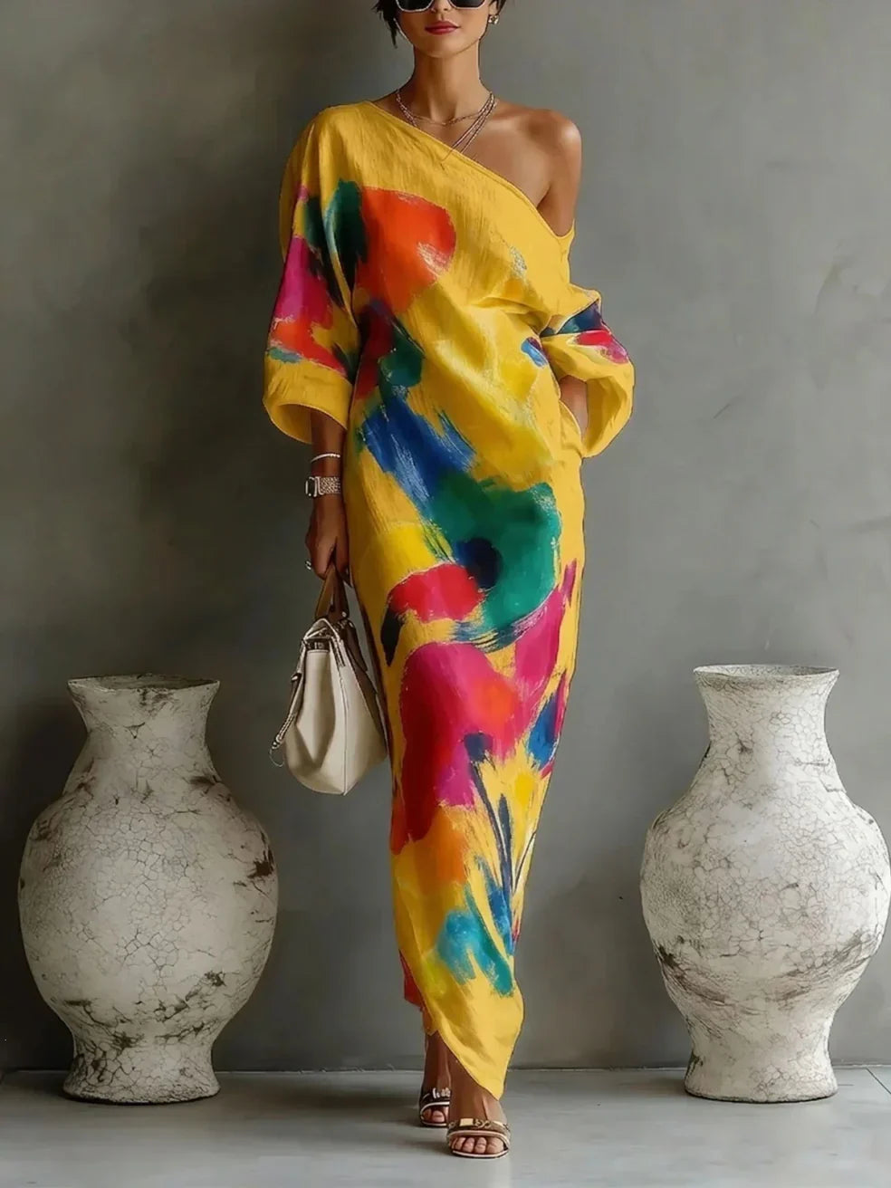 Léocadie – Robe longue asymétrique à imprimé abstrait, image 5