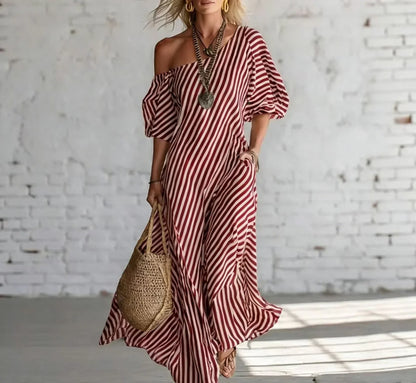 Roseline – Robe longue rayée à une épaule et poches, image 5