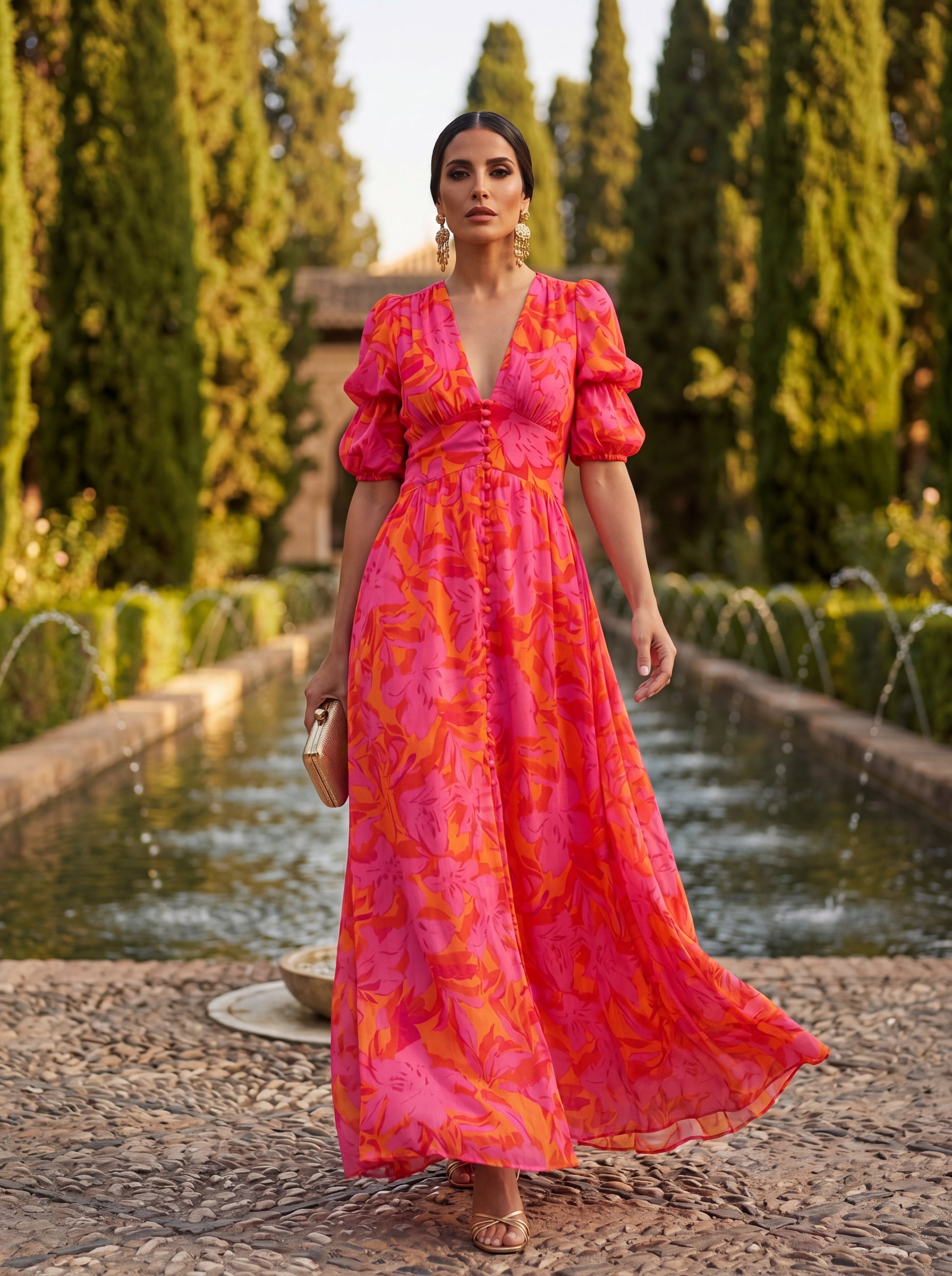 Élodie – Robe longue fluide à imprimé solaire, image 1