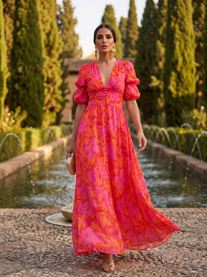 Élodie – Robe longue fluide à imprimé solaire, image 1