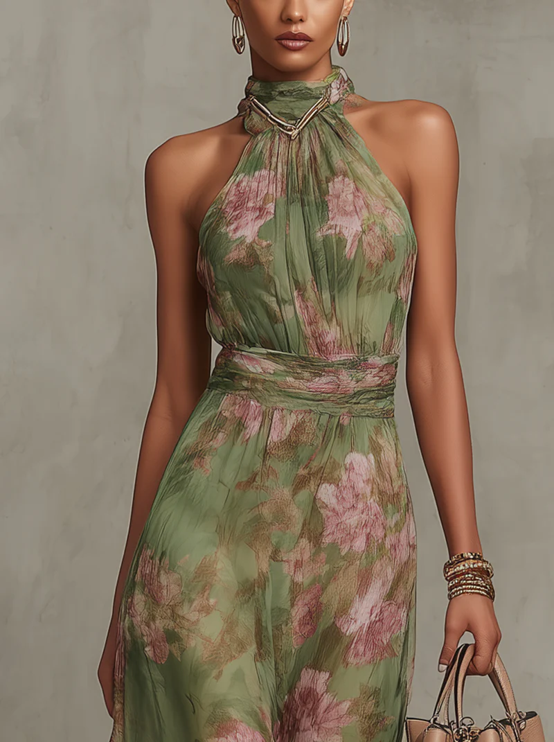 Aurora – Robe longue fleurie à col halter, image 3
