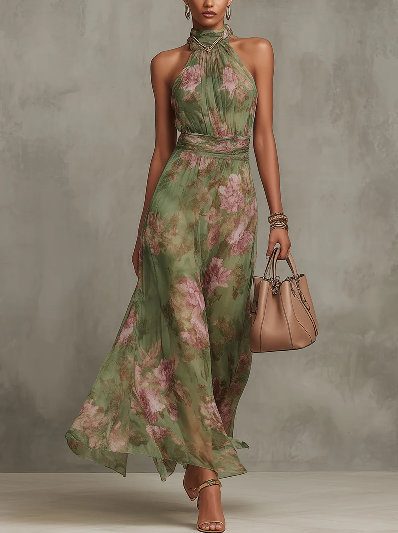 Aurora – Robe longue fleurie à col halter, image 1