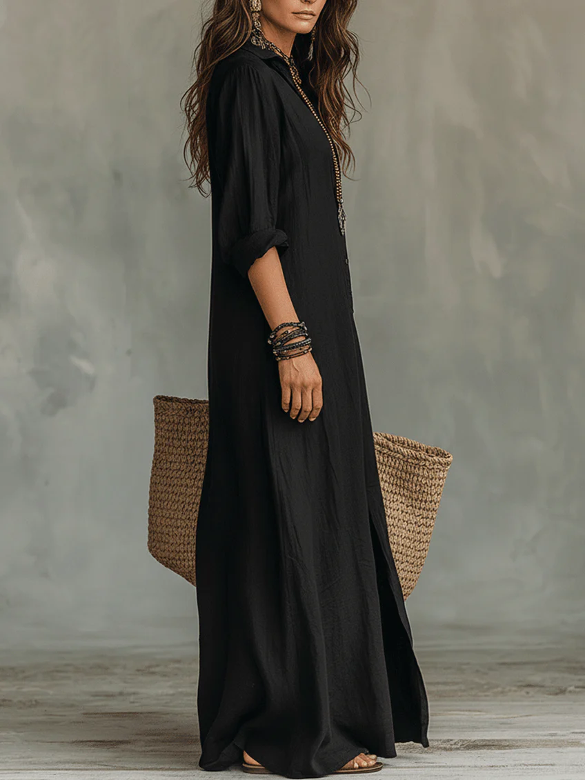 Églantine – Robe longue boutonnée à coupe fluide, image 2