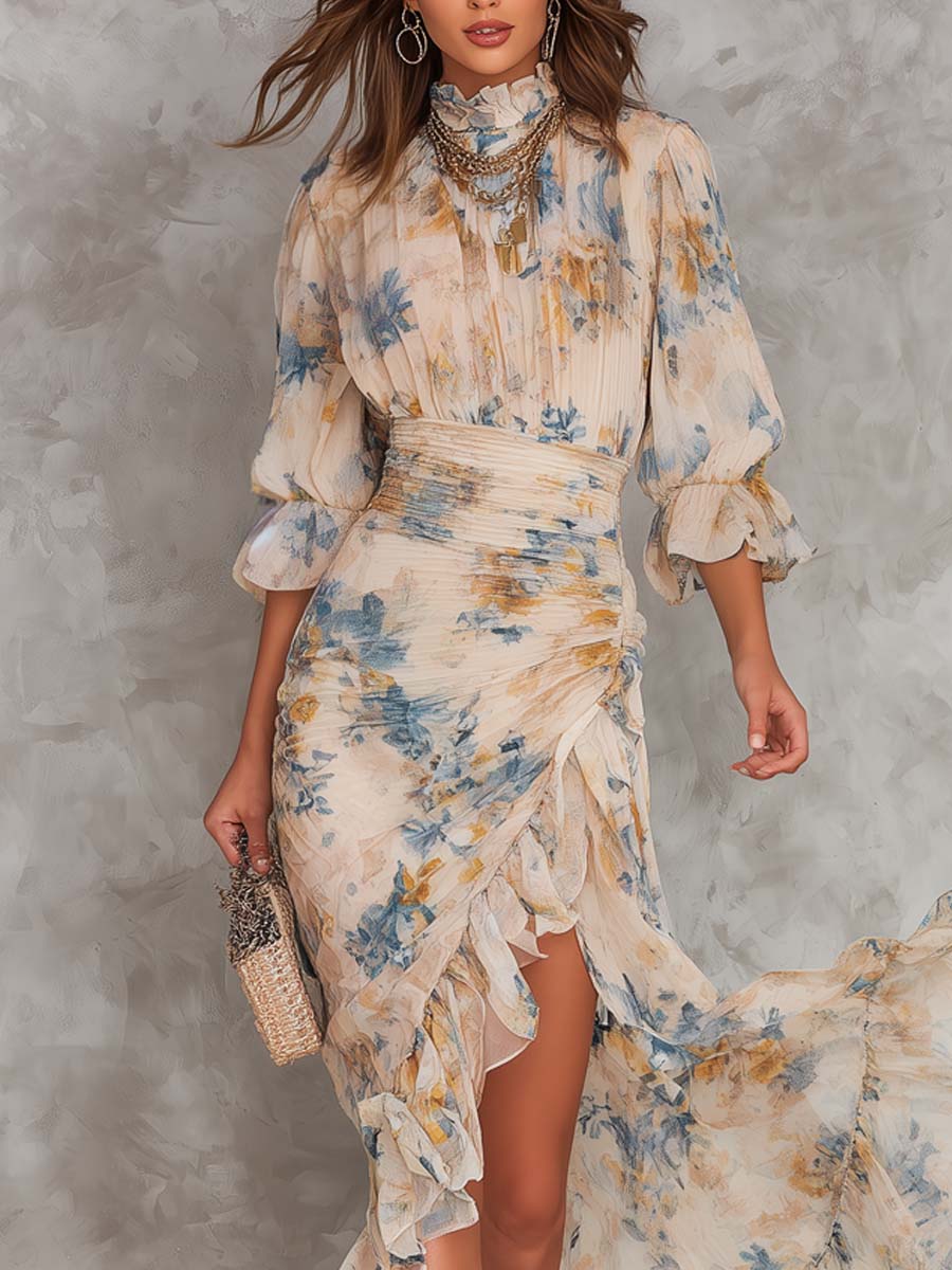 Ysolde – Robe longue fleurie à jupe volantée, image 3
